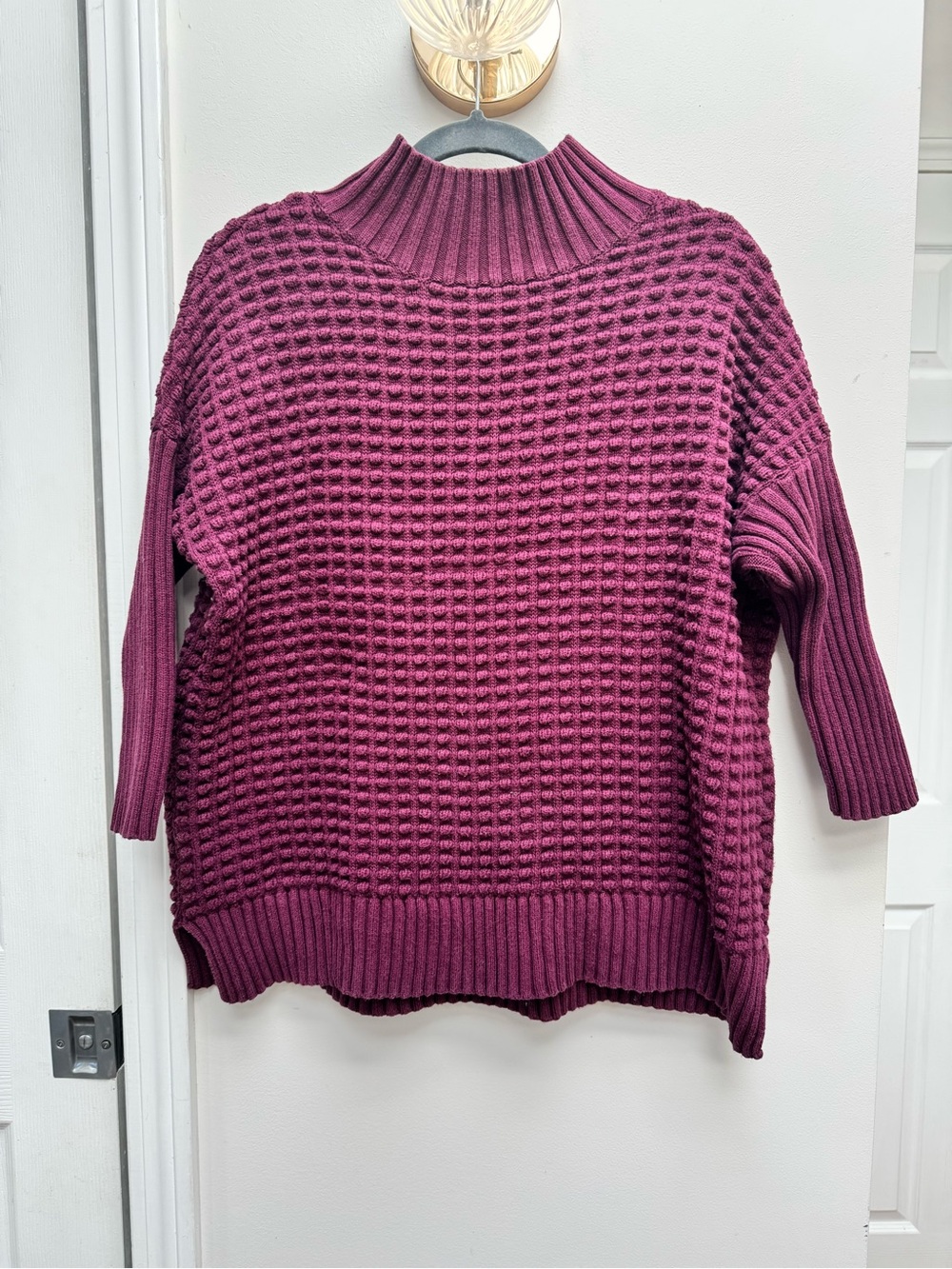 French Connection Plum Waffle-Knit Mock Neck Sweater